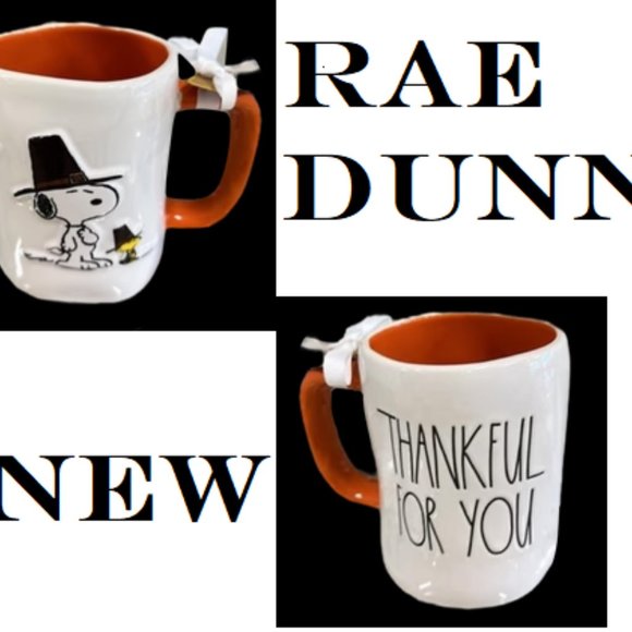 NEW Rae Dunn x Peanuts THANKFUL FOR YOU Double Sided Snoopy and Woodstock Mug - Picture 1 of 5